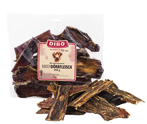 DIBO Carne deshidratada, Bolsa de 250 g, Aperitivos o golosinas para morder, Comida para Perros, artículo masticable de Calidad sin Productos químicos DIBO