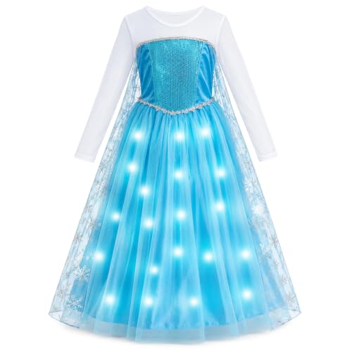 Davvew Vestido de Princesa para Niña, Disfraz Luminoso LED, Vestido Infantil para Navidad, Carnaval, Disfraces de Halloween 3 10 Años