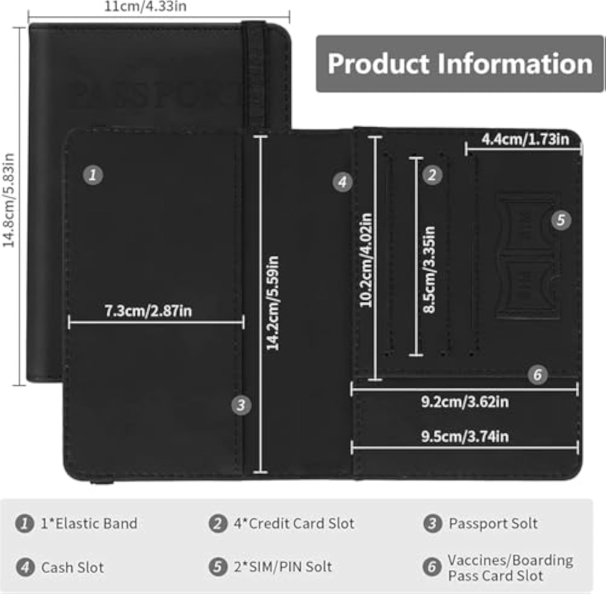Classic PU Leather Travel Passport Holder Cover, Black