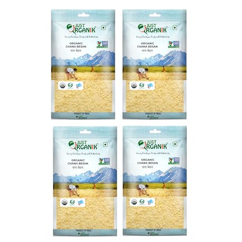 Image of Just Organik - Organic Chana Besan 2 Kg, (4 x 500g), certified Organic | pack of 4 | Gram flour | chickpea flour | bengal gram Fine besan