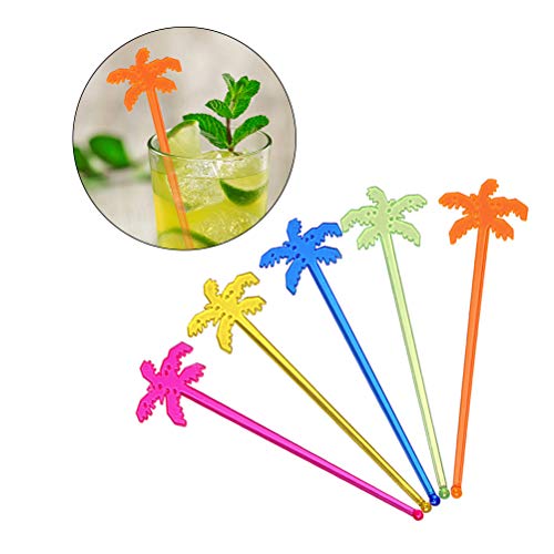 Bestonzon 50Pcs Plastic Cocktail Swizzle Stirrer Sticks Coconut Tree Tropical Ice Drink Stir Swizzle Sticks Bar Cocktail Drinks Mixing Bar For Juices Chocolate Milk (Mixed Color) #TOP6
