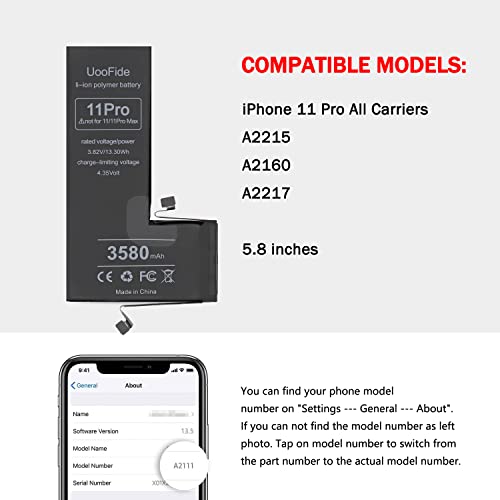 Uoofide B-A-IP 11 PRO High Capacity Battery For Iphone 11 Pro With Professional Repair Tools Set, Upgraded Replacement Compatible thumb #5