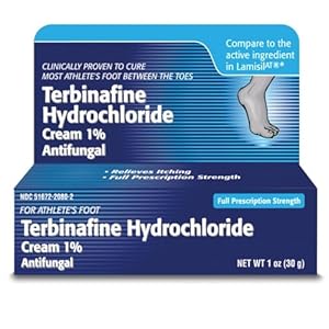 Terbinafine Hydrochloride antifungal Cream 1% – Athletes Foot Cream Extra Strength, relieves itching & Burning, Cures Most Athlete’s Foot, Jock Itch & Ringworm 1 oz