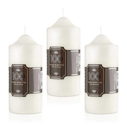 Winsome Church Candles 100 Hours Long Burning - 7cm x 16cm - Pack of 3 Non-Drip Unscented Christmas Candle Thick Clean Smokeless Burning Candles