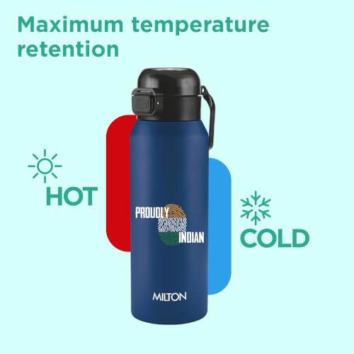 Image of Milton Dual Flow 600 Thermosteel Proudly Indian Water Bottle 595 ml, One Touch Safety Lock & Twin Lid Sip or Gulp,Long Hours Hot & Cold,Leak Proof,ISI Certified,Vacuum Insulated,Office,Gym,School,Blue