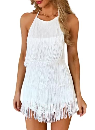 Robe à franges confortable pour festival avec dos nu élastique