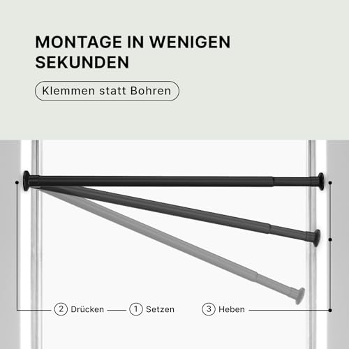 MEISENBERG Bohrenlose Gardinenstange 70-120cm Ø25mm - Teleskopstange - Matthaft Schwarz - Vorhangspannstange