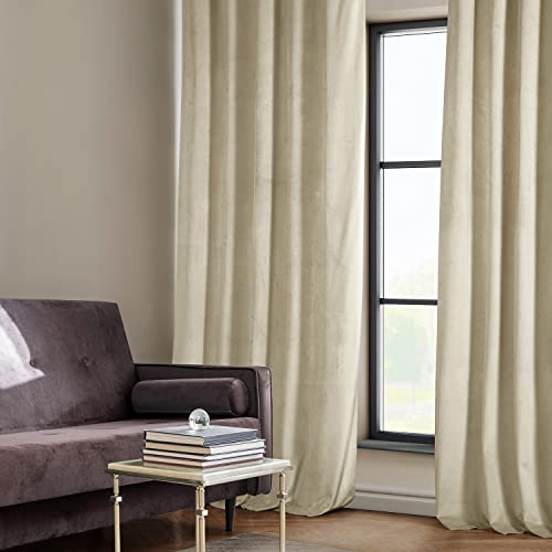 Image of HPD Half Price Drapes Signature Plush Velvet Blackout Curtains for Bedroom (1 Panel), 50W X 84L Hotel Black Out Curtains for Living Room, Thermal Insulated Blackout Curtains for Windows, Angora Beige