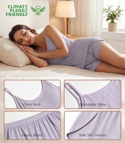 Image of NACHILA Women's Pajamas Set-Viscose Made from Bamboo,Sleeveless Sleepwear Cami Pajamas Shorts Sets Soft Nightwear Camisole Pj