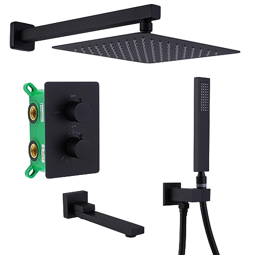 Système de douche thermostatique noir mat LWX avec colonne et douchette