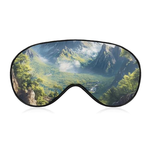 Mountain Waterfall River Landscape Sleep Mask Eye Shade Cover Adjustable Strap for Travel Lunch Break Women Men