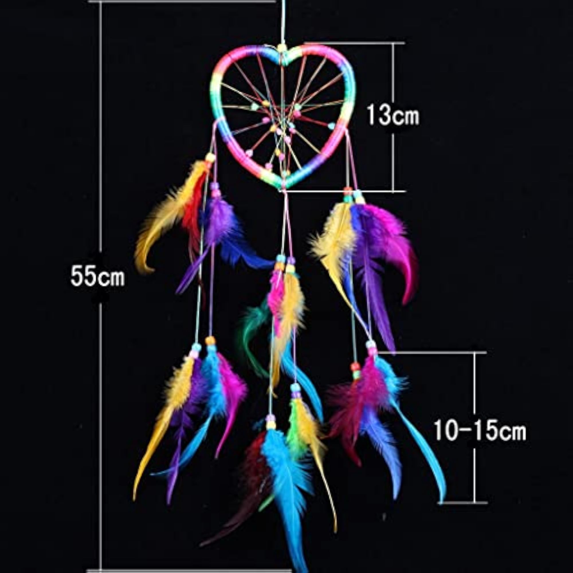 Boho Rainbow Heart Shape Feather Dream Catcher