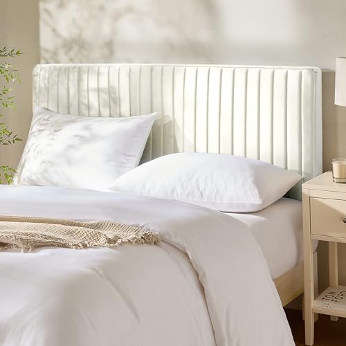 Hearth & Harbor Full Headboard Only Floating Wall Mounted Headboard Full Size Easy Assemble Upholstered Peel and Stick Headboards 3D Soundproof Bed Wall Panels Velvet Stick on Headboards White