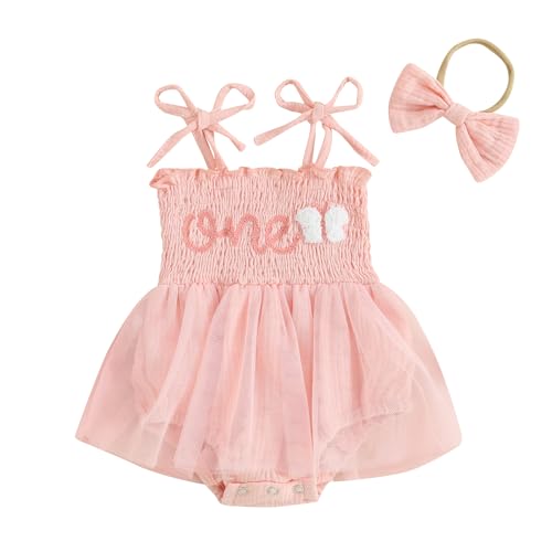 pengnight Baby Girl 1st Birthday Outfit One Butterfly Embroidery Lace Tulle Sleeveless Romper Cute Newborn Summer Jumpsuit …