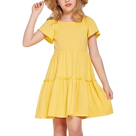 Flypigs Kleid für Mädchen Kleider Freizeit Prinzessin Kleid Baumwolle Kleid Gelb 140 Cover