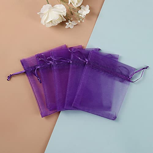 Image of HRX Package 100pcs Little Organza Bags 3 x 4 inch, Purple Mesh Bags Drawstring Pouches for Jewelry Bracelets Candy Party Favor Small Gift