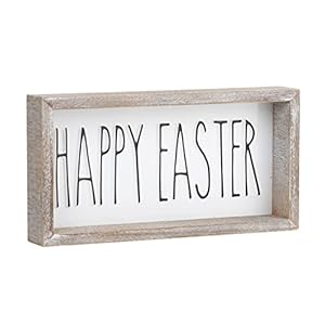 Easter Tiered Tray Decor Happy Easter Block Sign Embossed Metal With Wood Frame Shelf Mantel Home Decor Rustic Farmhouse Spring Decoration