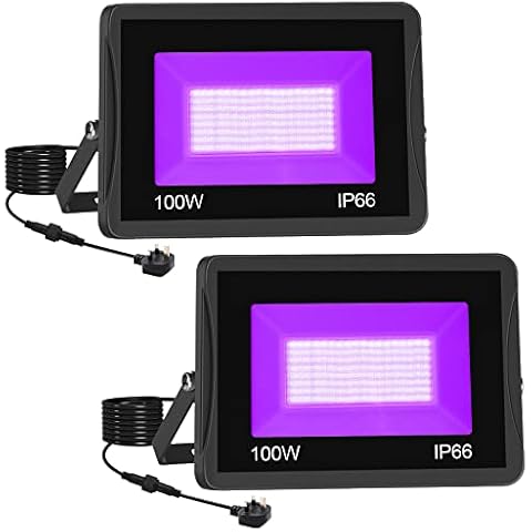 T-SUNUS 100W LED Black Light, IP65 Waterproof 395-405nm Wavelength Stage Flood Lighting for Aquarium Body Paint Performance Stage Bar Club Halloween Fluorescent Party Decoration 2 Pack Cover