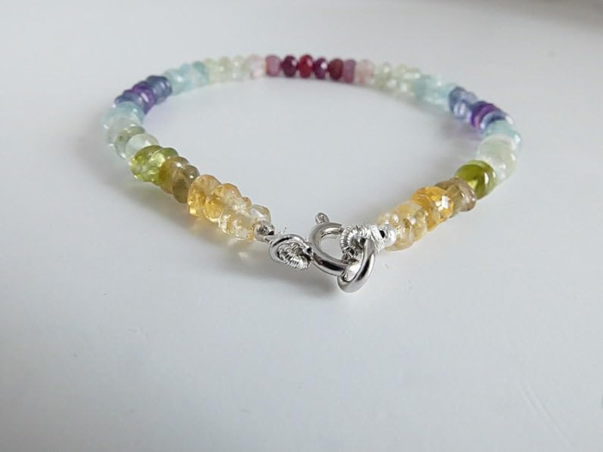 Multi Gemstone Rondelle Bead Adjustable Bracelet, Unisex