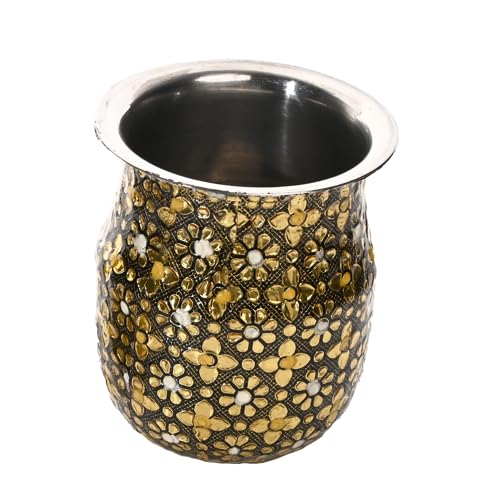 Kalash Lota Steel Minakari Pooja Pot Vessel for Worship Purpose Essential Article for Temple Home Office Diwali Festival Decoration and Gifting (Minakari)