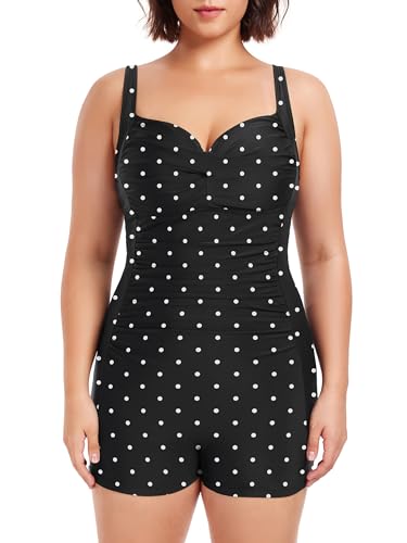 Ocean Blues Women's Plus Size Boyleg One Piece Bathing Suit Tummy Control Retro One Piece Swimsuit