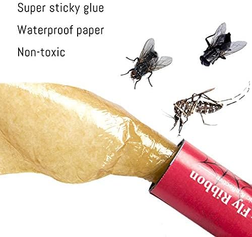 Dwcom 24 Pack Sticky Fly Paper Strips Fly Catcher, Fly Ribbon Tape Fruit Fly Traps Hanging Bug Mosquito Gnats Flies Indoor, Outdoor