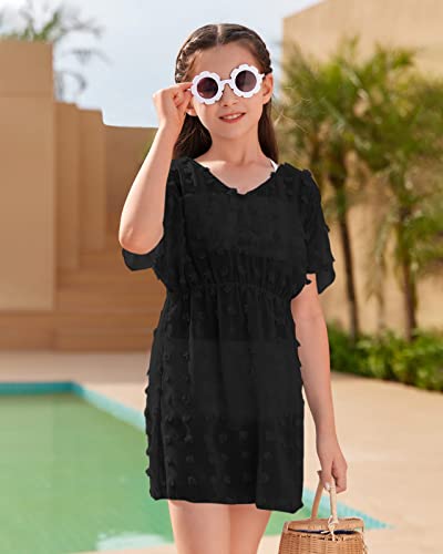 Haloumoning Mädchen Bademode Cover Ups Kinder Strand Coverups Bikini Badeanzug Cover Up Niedliches Strandkleid, Schwarz, 3-4 Jahre