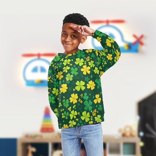 JUNZAN St.patrick Green Shamrocks Kids Girls Sweatshirt Hoodie Long Sleeve Hoodie for Boys Athletic 4T4