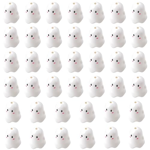 40 Pcs Halloween Ghost Beads Bulk Cute Cartoon Acrylic Spooky Shaped Focal Beads for Jewelry Making Pens Bracelets Craft Supplies