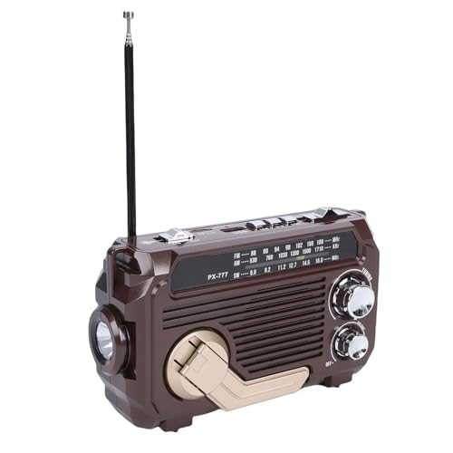 Jectse Radio d'urgence Solaire à Manivelle avec Haut-Parleur Bluetooth, Radio Météo Portable AM ​​FM SW, étanche Rechargeable avec Lampe de Poche LED pour Une Utilisation (Café Profond)