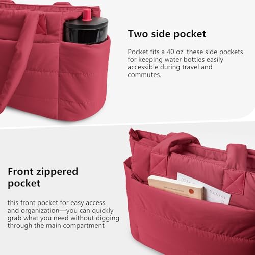 Image of Puffer Tote Bag for Women Quilted Nurse Bag Lightweight Work Bag for Teacher Travel Handbag with Multiple Pockets