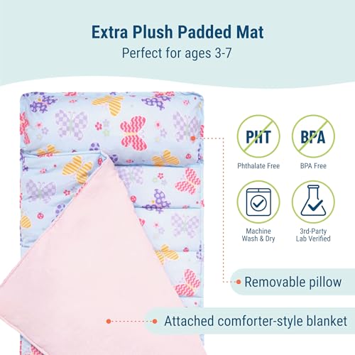 Wildkin Kids Nap Mat with Pillow and Blanket, Preschool Rest Mat, Butterfly Garden by Wildkin - Image 3