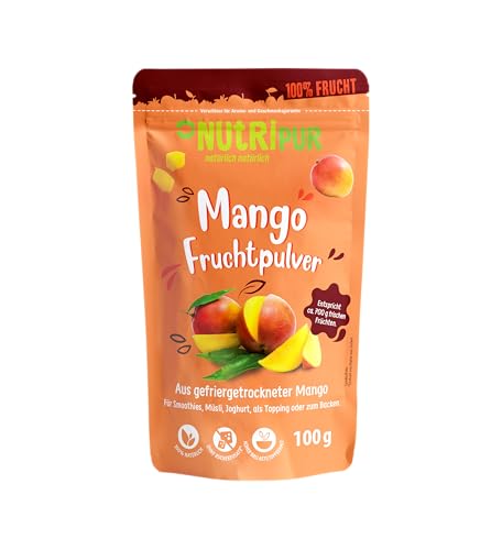 NutriPur Mango Fruchtpulver: 100g Fruchtpulver gefriergetrocknet und fein gemahlen – Getrocknete Früchte ohne Zucker Zusatz – Mango Pulver - Gefriergetrocknete Früchte