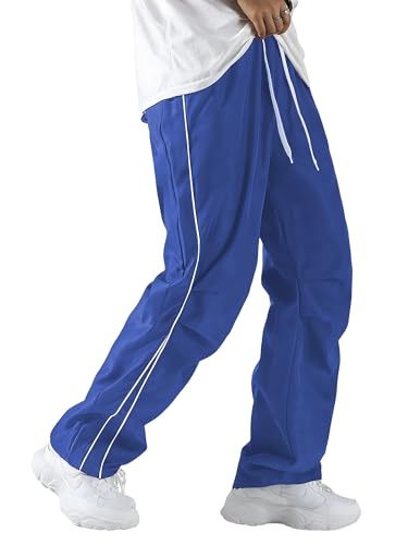 JMIERR Men's Baggy Parachute Pants Knee Pleat Wide Leg, Blue, S