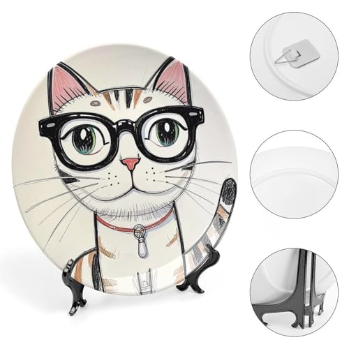 Plato Decorativo de Porcelana Bone China con Gato Hipster 6 pulg miniatura 4