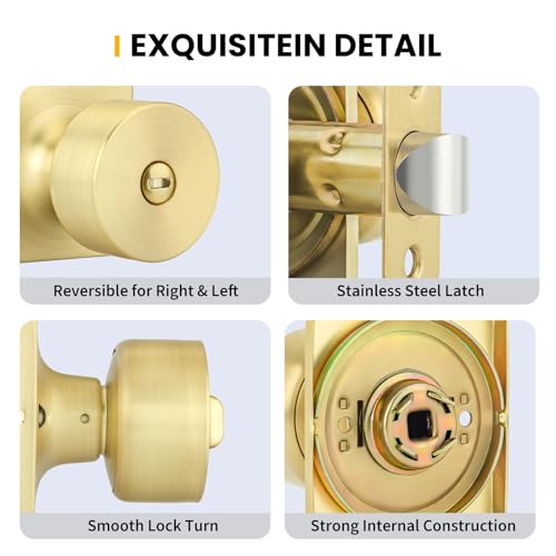 Goldenwarm Brushed Gold Door Knobs Interior, Privacy Door Knob for Bedroom Door Knob, Gold Interior Door Knobs Privacy Lock 4 Pack by Goldenwarm - Used condition - Image 6