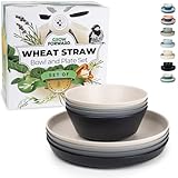 Grow Forward Premium Wheat Straw Plates and Bowls Sets - 8-Piece Wheat Straw Dinnerware Sets - Unbreakable & Reusable Microwave Safe Plastic Dinner Plates for Outdoors, RV, Camping Dishes - Moonlight