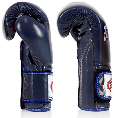Image of Fairtex Muay Thai Boxing Gloves BGV9 - Heavy Hitter Mexican Style Training & Sparring Gloves for Kick Boxing MMA K1 (Blue /Blue Piping, 12 oz)