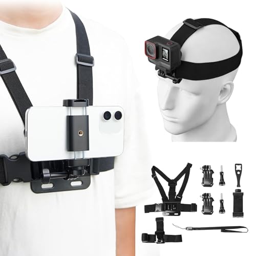 Image of Action Camera Phone Chest Mount Strap Kit, Adjustable Cell Phone Chest Mount Strap for Vlogging Video Compatible With GoPro, DJI Osmo, Insta360, And More |POV Filming for Extreme Sports & Adventures