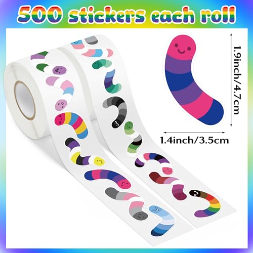 Image of LGBTQ Pride Month Sticker - 1000 Pcs LGBTQ Pride Month Flag Rainbow Candy Worm Waterproof Vinyl Reusable Laptop Sticker Coloring Book Scrapbook Water Bottle Page Activity Pad Party Favors