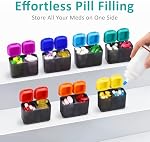 Fullicon Moisture-Proof Organisateur de pilules 2 fois par jour, Pilulier 2 Fois par Jour avec Silicone Lids, Grande Capacité Am Pm Pill Organisateur, Pill Box 7 Journée pour les vitamines (Black Rainbow)