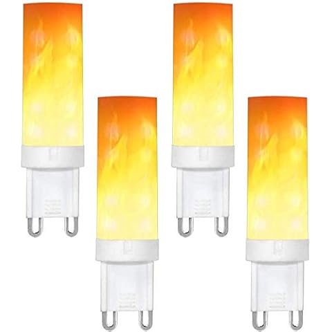 ICHDICH G9 Flame Bulb, 3W LED Flame Effect Light Bulbs Flickering Fire Bulbs Decorative Flickering Flame Lamps for Christmas/Home/Hotel/Bar Party Decoration 4pieces Cover