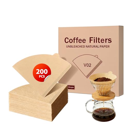 Image of 200 Count Coffee Filters V-60, Disposable Cone Coffee Filters 2-4 Cup, Unbleached Natural Paper Size 02 Paper Filters for Pour Over and Drip Coffee Maker