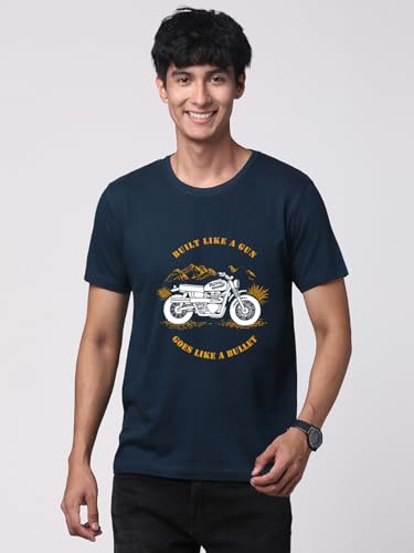 Image of ADRO Men's Royal Bike Design Printed 100% Cotton T-Shirt - Regular Fit, Printed T-Shirts for Men