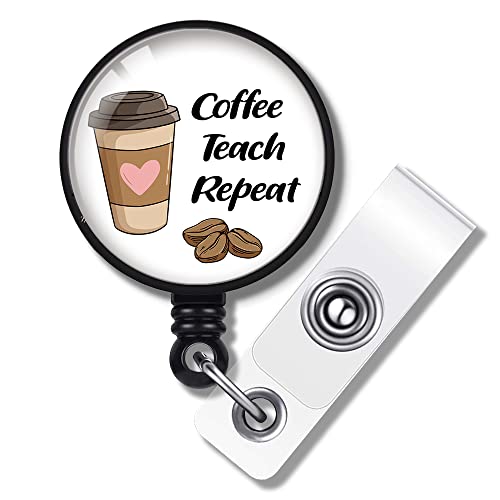 Touner Coffee Teach Repeat Retractable Id Badge Holder Badge Reels With Clip Name Card Holders For Office Worker Doctor Nurse Volunteer Teacher Student Lab Technician (Gift Box Packaging) #TOP1