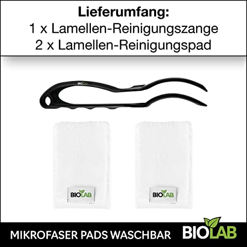 BIOLAB Lamellen Reinigungszange (incl. 2 Pads) Raffstore Reinigungsbürste außen, zum Reinigen von Jalousien & Raffstore, Jalousienreiniger, Lamellenreiniger, Raffstore Reiniger