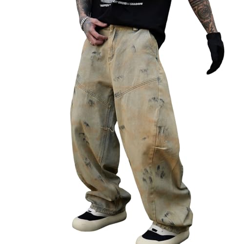 Mens Wide Leg Baggy Jeans Distressed Loose Fit Hip Hop Long Trousers Denim Pants Streetwear