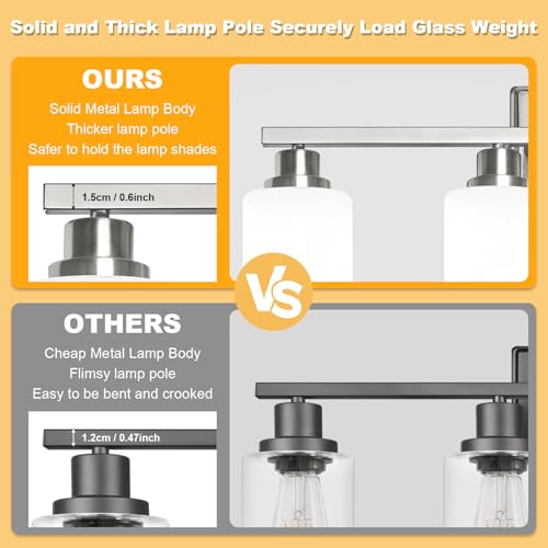 Image of Unicozin 4-Light Bathroom Light Fixtures, Modern Brushed Nickel Vanity Light Over Mirror, Wall Sconces with Milky White Glass Shades for Living Room Bedroom Hallway E26 Base