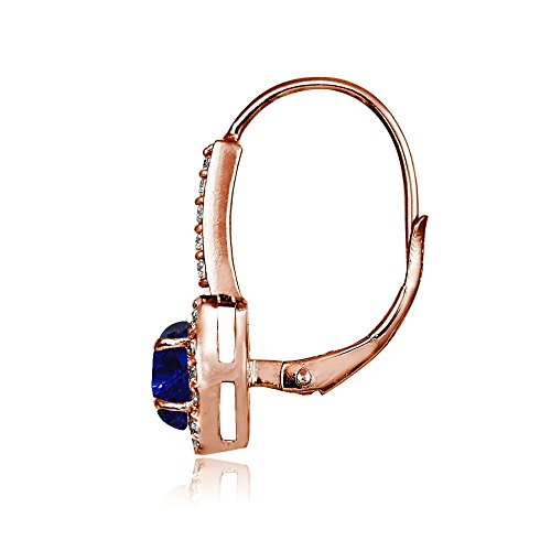 Rose Gold Flashed Sterling Silver Genuine, Created or Simulated Gemstone and Cubic Zirconia Accents Round Leverback Earrings3