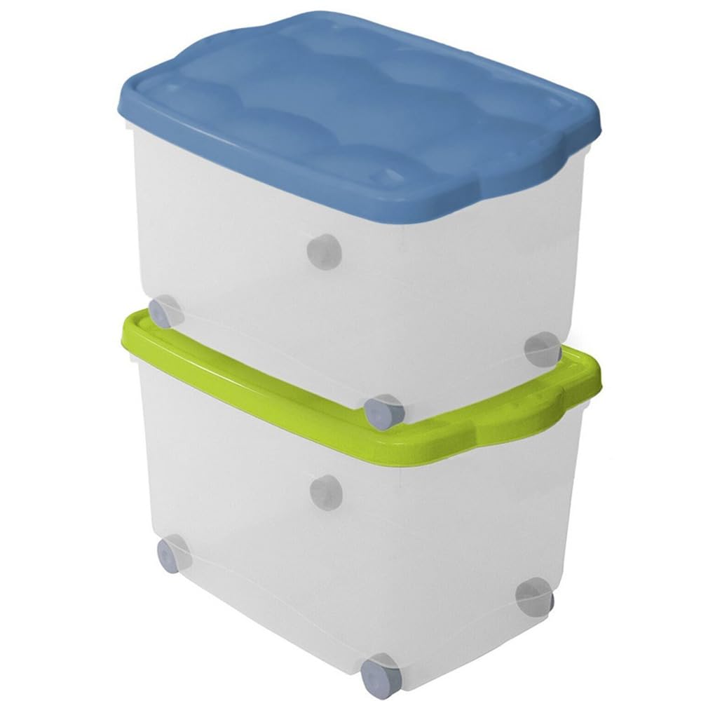 VIRSUS 3 Contenitori Multiuso con Ruote 701, misura 60x40x36 cm e capacità 55 Lt, Porta biancheria Trasparente, Organizer con coperchio, box salvaspazio per Scarpe, Vestiti, Giocattoli (Verde)